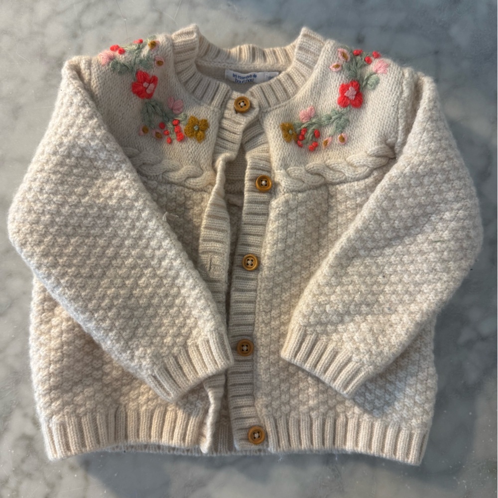 Kids Cream Sweater with Floral Embroidery